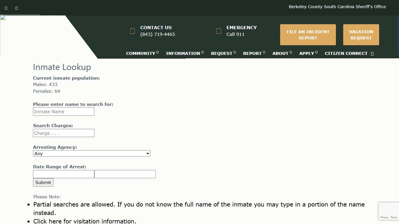 Inmate Lookup – Berkeley County Sheriff's Office
